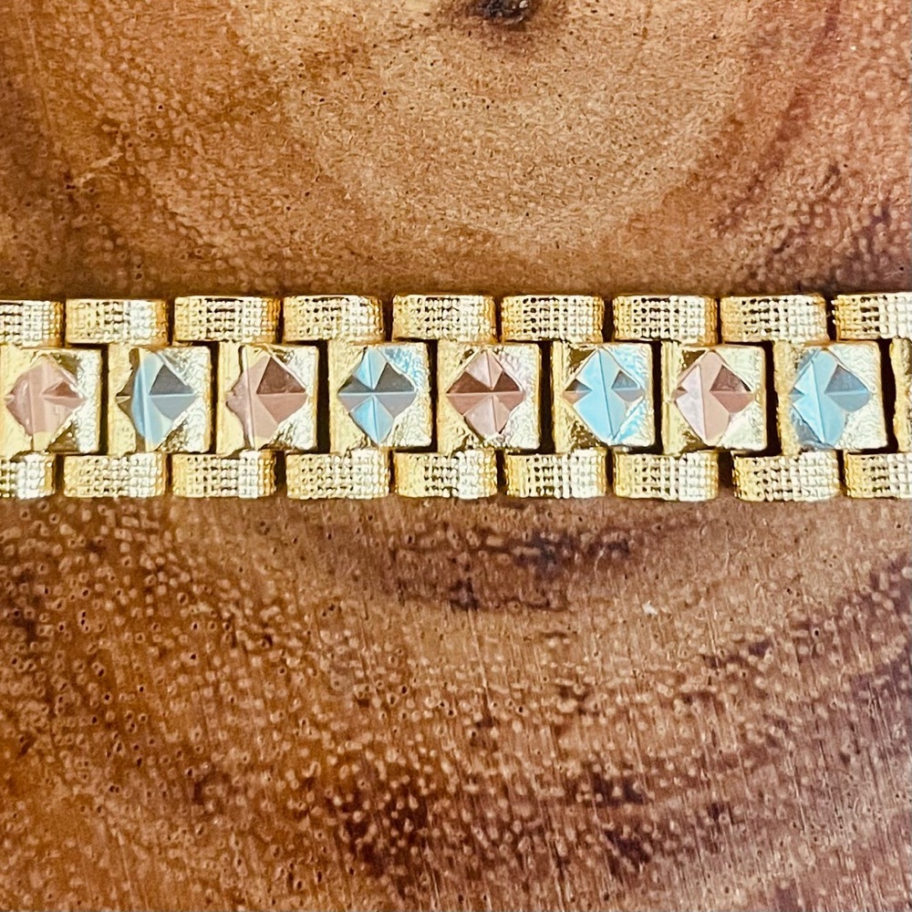 Tri Tone Watchband Style Geometric Diamond Cut 18k Gold Filled NWOT Stackable - Picture 6 of 9